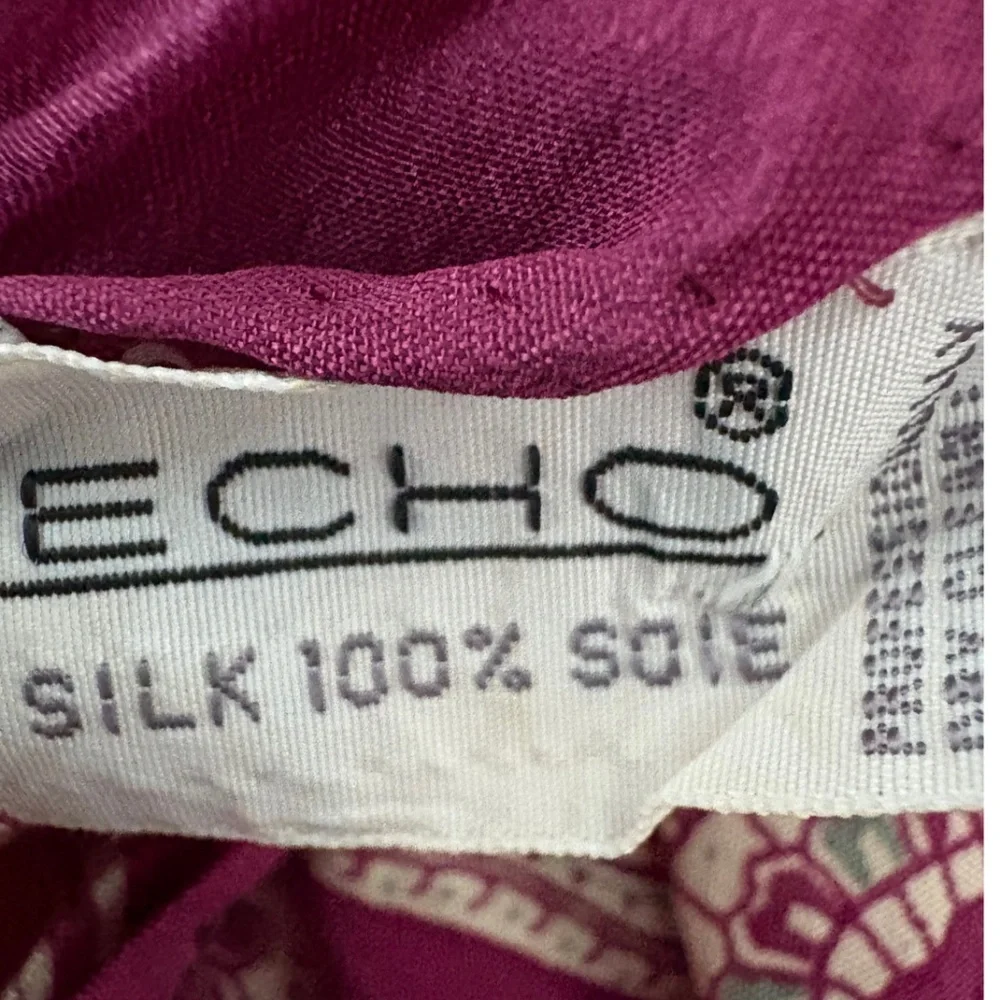Echo 100% Silk Paisley Scarf Purple Green Boho Vintage Luxury
